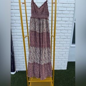 Show Me Your MuMu Floral Tiered Maxi Dress in Dusty Rose & Lavender Accents XS